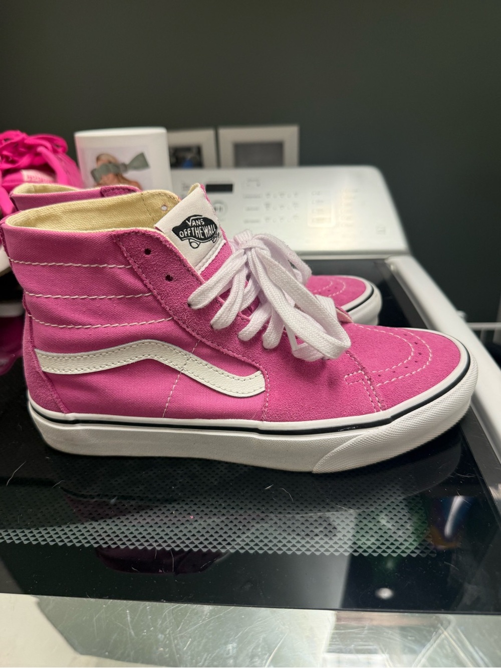 Vans Pink High-Top Skate Sneakers with White Stripe